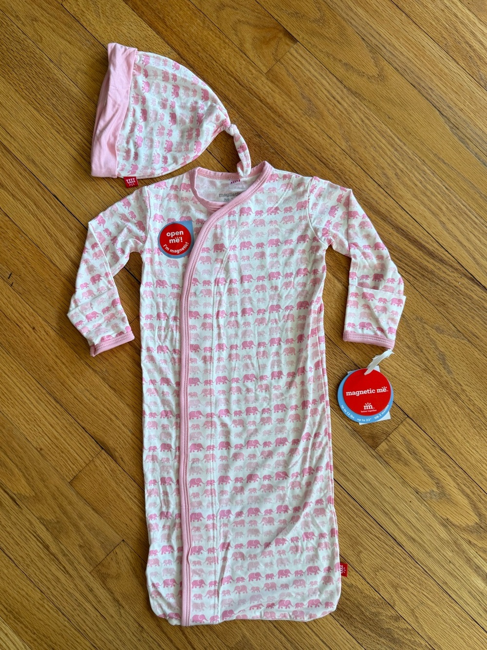 Magnetic Me Pink Dancing Elephants Modal Gown & Hat set NB-3M SO SOFT